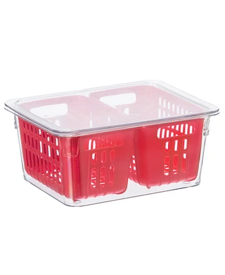 Oggi 8.75" x 6.75" x 3.75" Berry Container for Fridge - Double Colander Basket