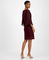 Connected Women's Sequin-Lace Ruffle-Sleeve Dress