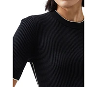 French Connection Women's Mozza Short-Sleeve Contrast-Trim Cotton Sweater Top