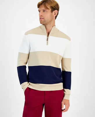 Club Room Men's Bold Stripe Quarter-Zip Sweater, Created for Macy's