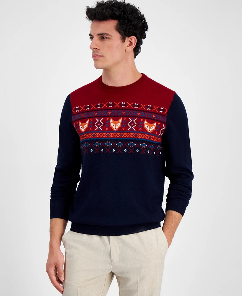 Club Room Men's Fox-Pattern Merino Crewneck Sweater, Created for Macy's