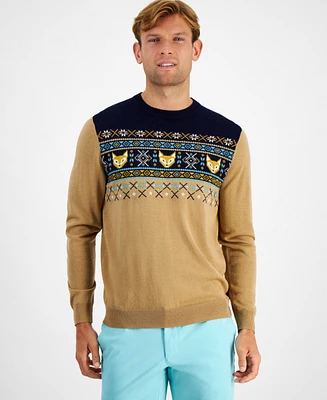 Club Room Men's Fox-Pattern Merino Crewneck Sweater, Created for Macy's