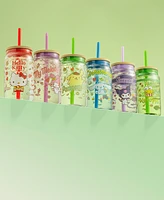JoyJolt Hello Kitty and Friends Favorite Flavor Pompompurin Can Shaped Glass Tumbler with Wood Lid and Straw