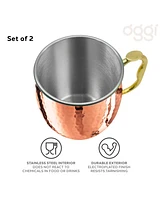 Oggi Set of 2, 18oz Hammered Stainless Steel Moscow Mule Mugs