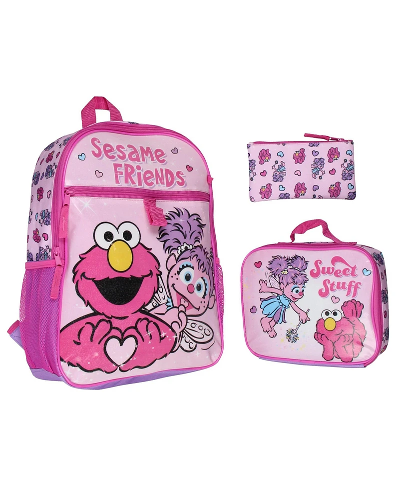 Sesame Street Friends Elmo Abby Cadabby 3 Pc Backpack Lunch Box Pencil Pouch