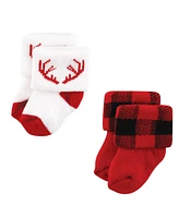 Hudson Baby Boys Cotton Rich Newborn and Terry Socks, 12 Days Of Christmas Santa, 12-24 Months