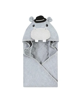 Hudson Baby Unisex Cotton Animal Face Hooded Towel, Hippo, One Size