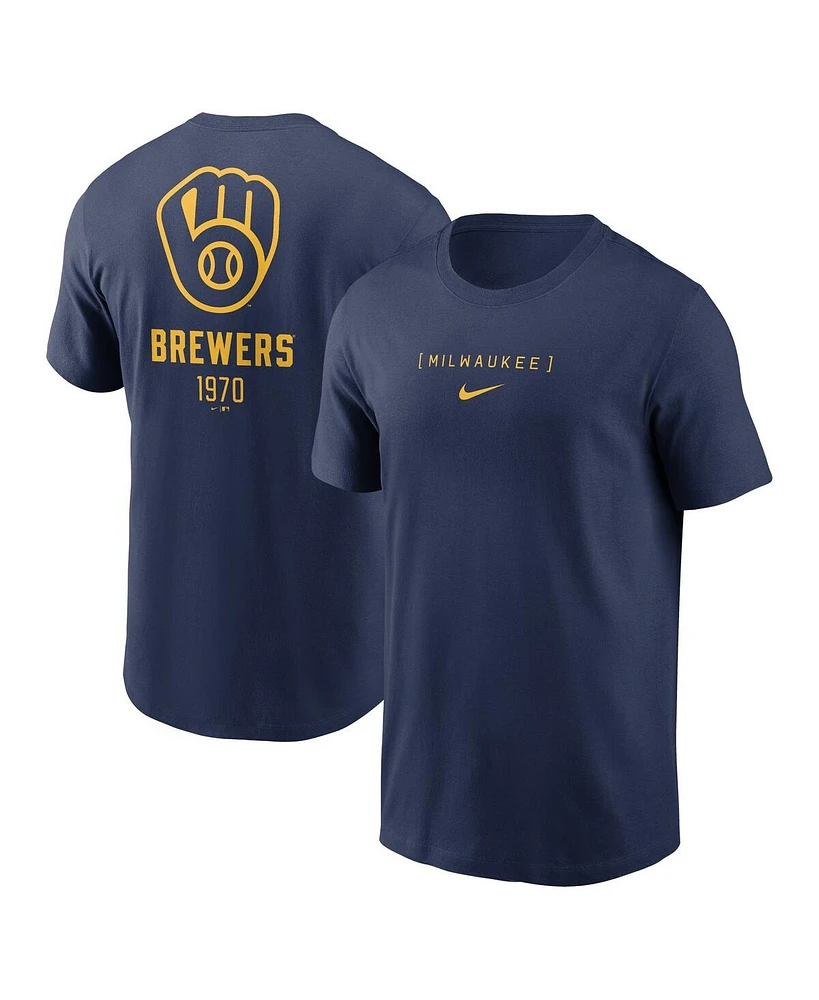 Nike Men's Navy Milwaukee Brewers Large Logo Back Stack T-Shirt