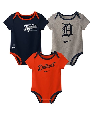 Nike Baby Boys and Girls Detroit Tigers Authentic Collection Three-Pack Bodysuit Set