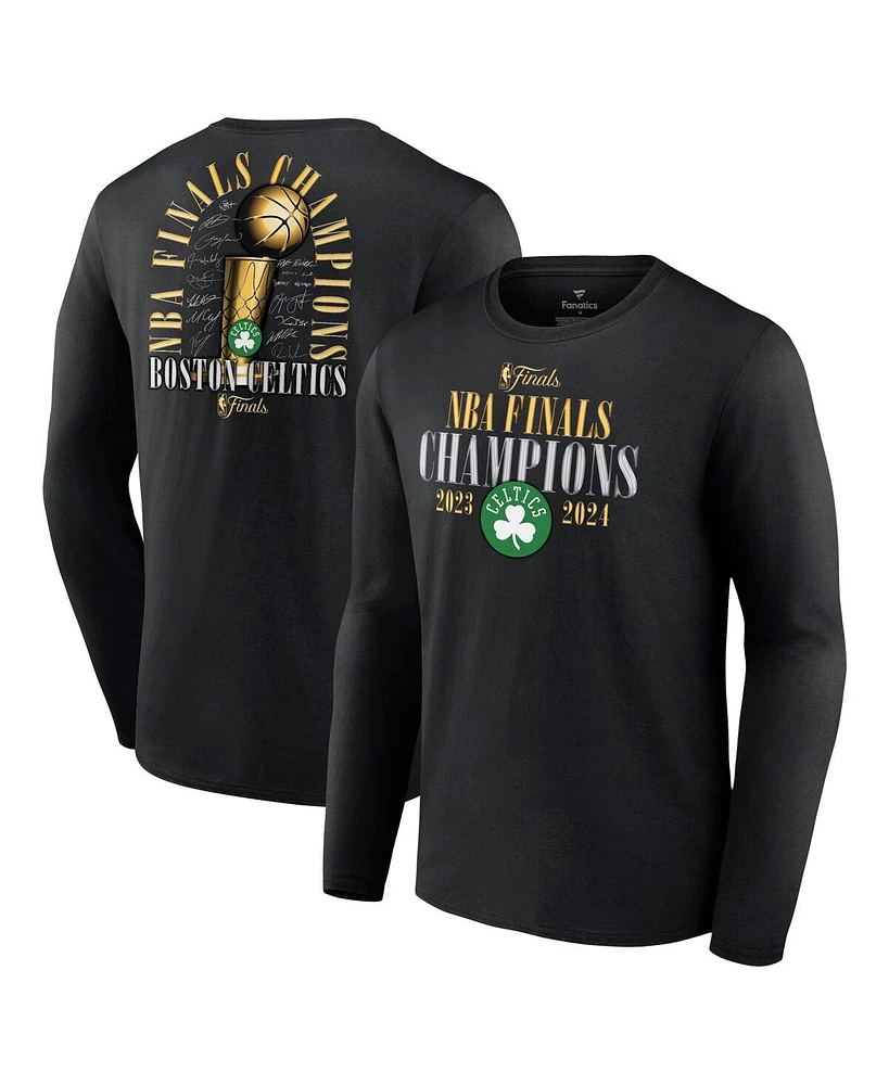 Fanatics Men's Black Boston Celtics 2024 Nba Finals Champions Fade Away Jumper Roster Signature Long Sleeve T-Shirt