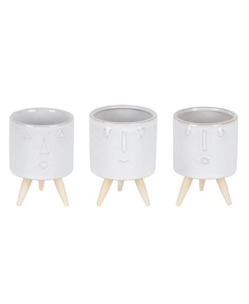 Slickblue Porcelain Face Planter With Wooden Legs (Set of 3)