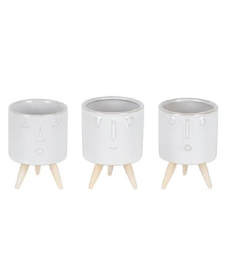 Slickblue Porcelain Face Planter With Wooden Legs (Set of 3)