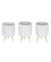 Slickblue Porcelain Face Planter With Wooden Legs (Set of 3)