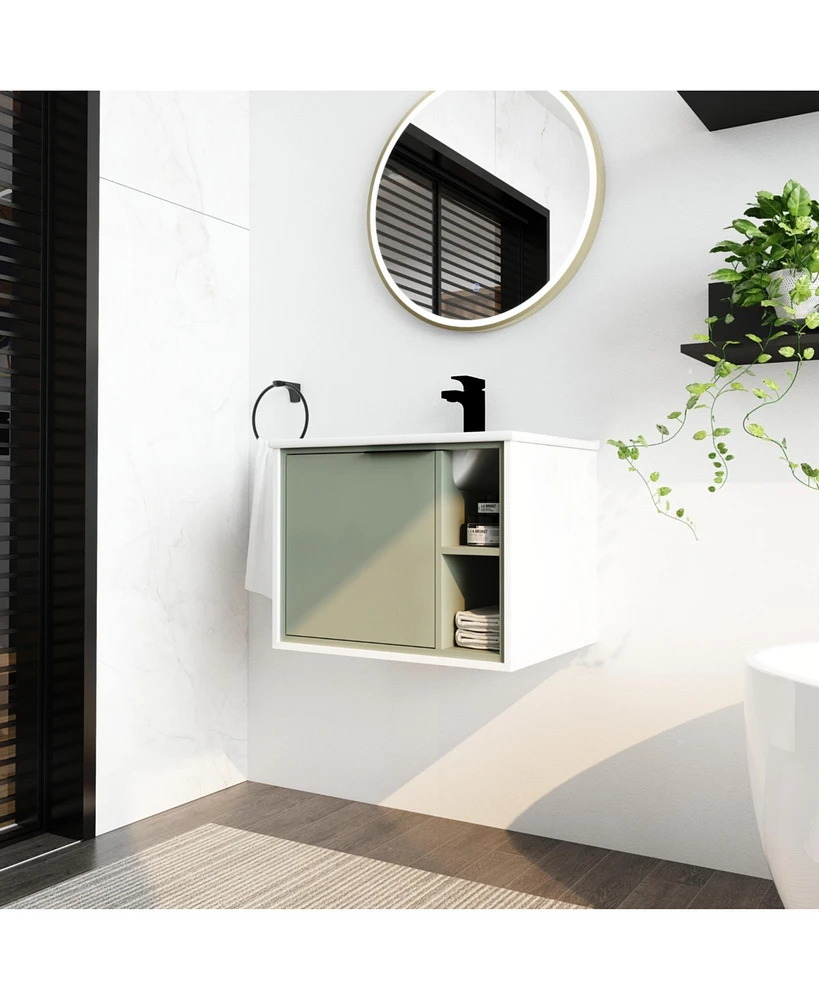 Simplie Fun Wall-Mounted Vanity with Ceramic Sink, Soft-Close Doors, and Durable Material