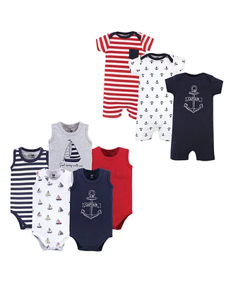 Hudson Baby Boys Cotton Bodysuits and Rompers, 8-Piece
