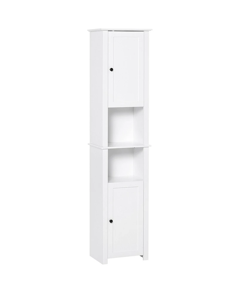 Homcom 67” Wood Freestanding Bathroom Linen Tower Storage Unit Cabinet White