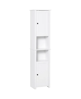 Homcom 67” Wood Freestanding Bathroom Linen Tower Storage Unit Cabinet White