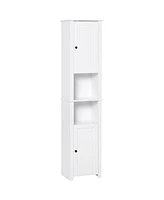 Homcom 67” Wood Freestanding Bathroom Linen Tower Storage Unit Cabinet White