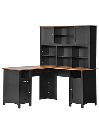 Homcom Minimalist L-Shaped Desk w/ Large Tabletop and Ample Storage Spaces