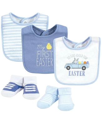 Hudson Baby Baby Boys Cotton Bib and Sock Set, Easter Truck, 0-9 Months