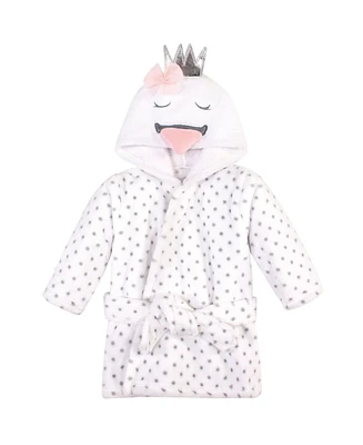 Hudson Baby Baby Girls Plush Animal Face Bathrobe, Swan, 0-9 Months