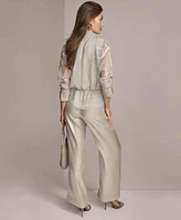 Donna Karan Burnout Chiffon Blouse Metallic Wide Leg Pants