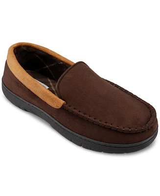 Haggar Men's Indoor/Outdoor Microsuede Venetian Slipper with Plaid Fleece Lining