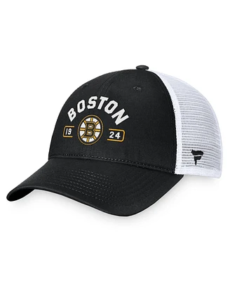 Fanatics Men's Black/White Boston Bruins Free Kick Trucker Adjustable Hat