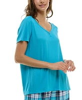 Roudelain Women's Short-Sleeve Ribbed Henley Sleep Top