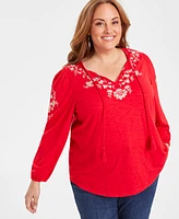 Style & Co Women's Shine Embroidered Long-Sleeve Blouse, Created for Macy's