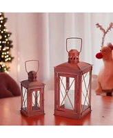 Slickblue Rustic Red Metal Lantern (Set of 2)