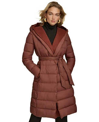 Donna Karan New York Women's Belted Hooded Puffer Coat