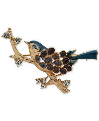 Anne Klein Gold-Tone Crystal & Stone Enamel Bird On A Branch Pin