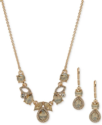 Anne Klein Gold-Tone Mixed Stone Statement Necklace & Drop Earrings Set