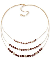 Anne Klein Gold-Tone Bead & Pave Fireball Layered Necklace, 16" + 3" extender