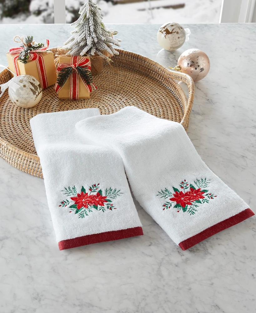 Holiday Lane Poinsettia Embroidered 2-Pc. Hand Towel Set, Created for Macy's