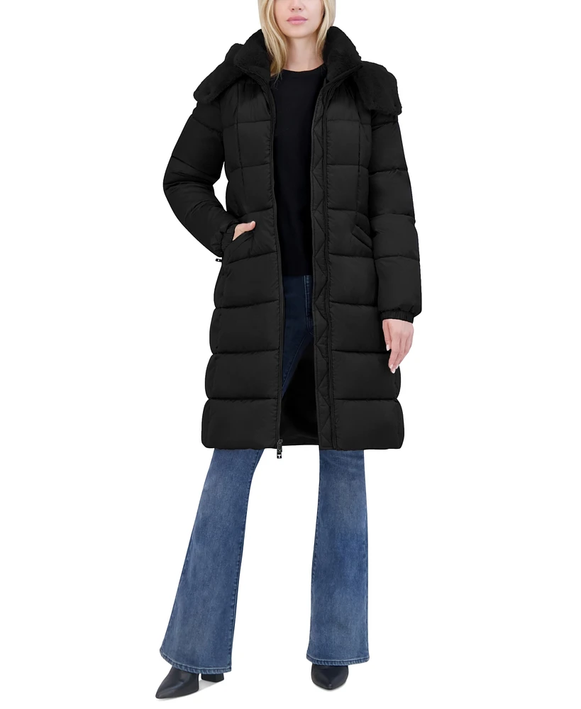 Tahari Women's Shine Faux-Fur-Trim Hooded Puffer Coat