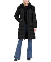 Tahari Women's Shine Faux-Fur-Trim Hooded Puffer Coat