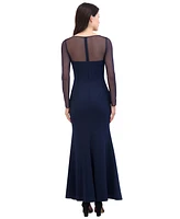 Eliza J Women's Rosette Illusion-Sleeve Evening Gown