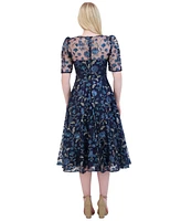 Eliza J Women's Floral Sequin Puff-Sleeve Fit & Flare Dress