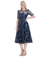 Eliza J Petite Boat-Neck Floral-Sequin Midi Dress