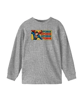 Superman Boys Text Repeated Heather Grey Long Sleeve Shirt