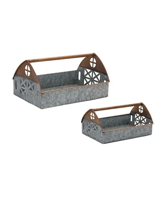 Slickblue Galvanized Metal Barn Caddy Tray (Set of 2)