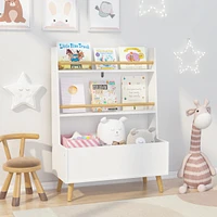 Sturdy Kids Bookshelf w/ Storage Bin & Wall Anchor White 2-Tier