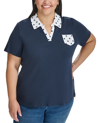 Tommy Hilfiger Plus Size Star Print Cotton Polo Shirt