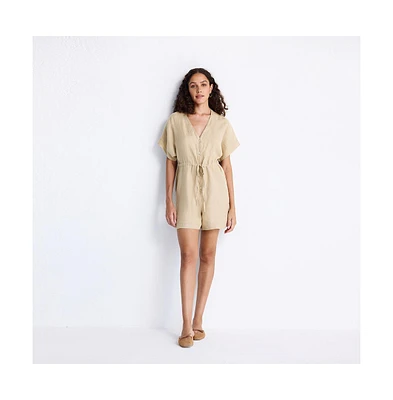 Reistor Women's V neck Drawstring Romper