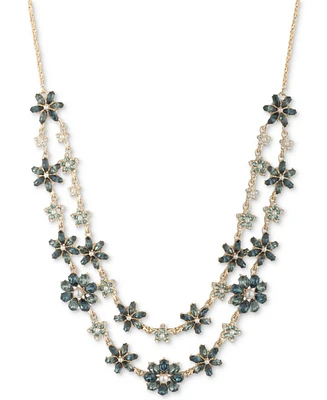 Marchesa Gold-Tone Pave, Stone & Imitation Pearl Flower Layered Collar Necklace, 16" + 3" extender