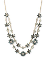 Marchesa Gold-Tone Pave, Stone & Imitation Pearl Flower Layered Collar Necklace, 16" + 3" extender