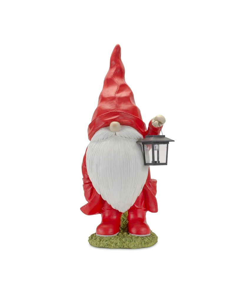 Slickblue Raincoat Garden Gnome Statue With Lantern Accent 24.75"h