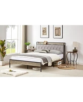 Streamdale Furniture Bed Frame With Charging Station Queen Size, Grey, 87.8" L X 61.8" W X 39.2" H